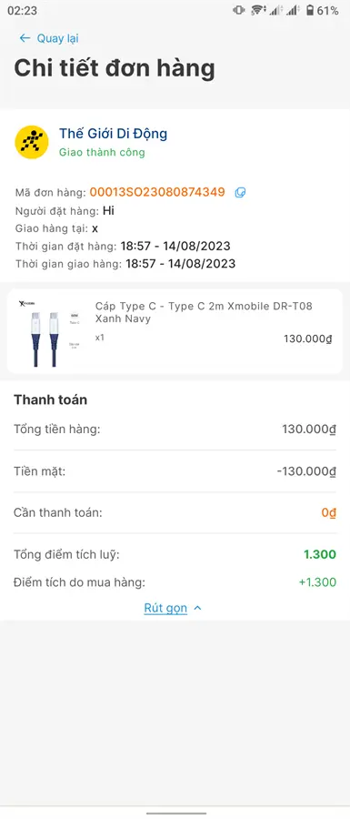 Khách hàng review Cáp Type C - Type C 2m Xmobile DR-T08 5