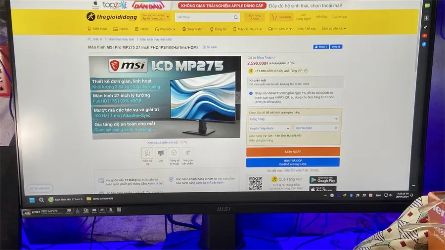 Khách hàng review Màn hình MSI Pro MP275 27 inch FHD/IPS/100Hz/1ms/HDMI 5