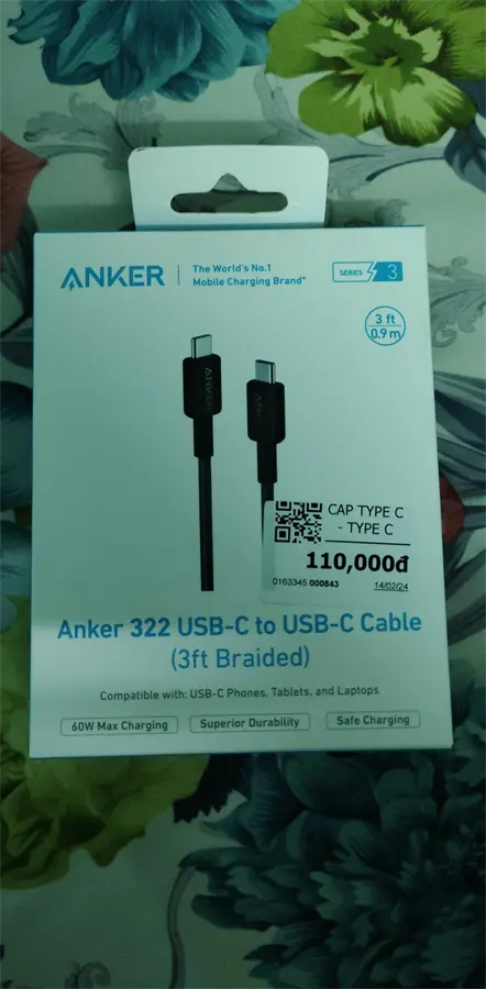 Khách hàng review Cáp sạc nhanh và truyền dữ liệu Type-C - Type-C 60W 0.9m Anker 322 A81F5 2