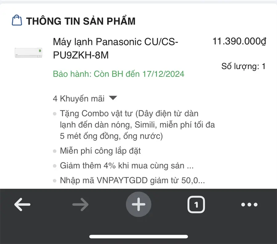 Khách hàng review Máy lạnh Panasonic Inverter 1 HP CU/CS-PU9ZKH-8M 3