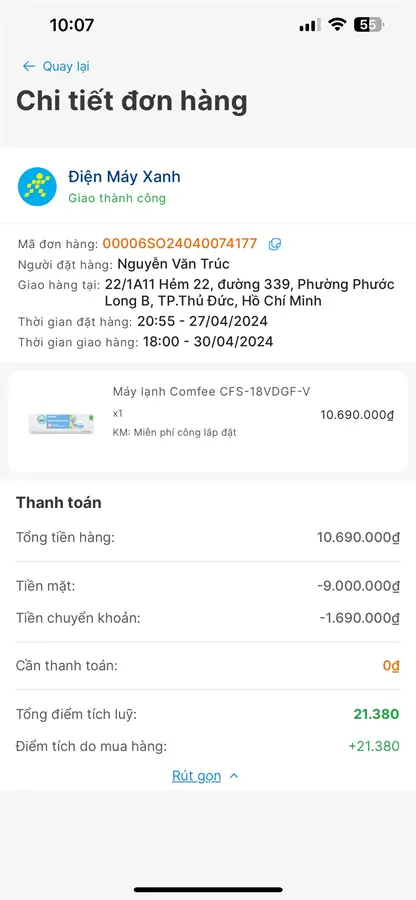 Khách hàng review Máy lạnh Comfee Inverter 2 HP CFS-18VDGF-V 2