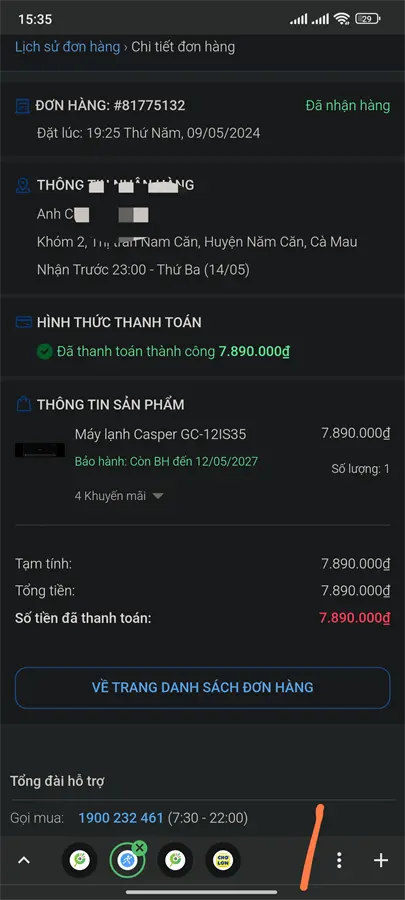 Khách hàng review Máy lạnh Casper Inverter 1.5 HP GC-12IS35 19