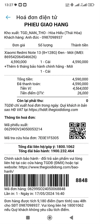 Khách hàng review Điện thoại Xiaomi Redmi Note 13 8GB/128GB 19