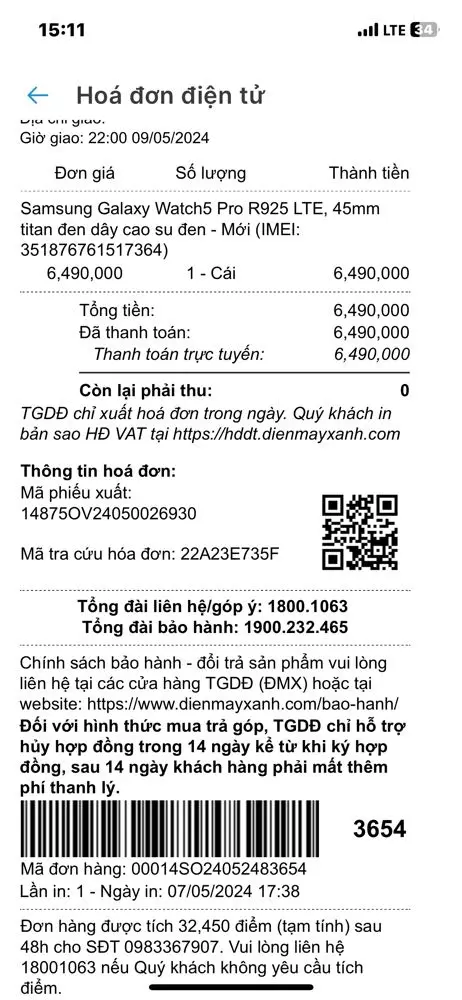 Khách hàng review Đồng hồ thông minh Samsung Galaxy Watch5 Pro LTE 45mm Đen 3