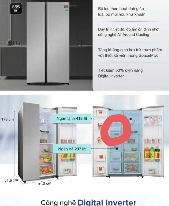 Khách hàng review Tủ lạnh Samsung Inverter 655 lít Side By Side RS62R5001M9/SV 5