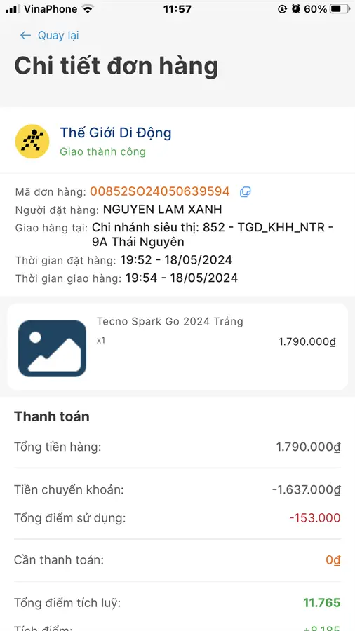 Khách hàng review Điện thoại Tecno Spark Go 2024 3GB/64GB 2