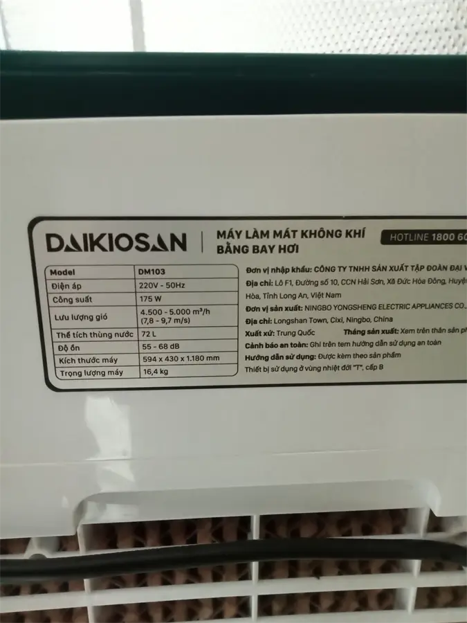 Khách hàng review Quạt điều hoà Daikiosan DM103 175W 8