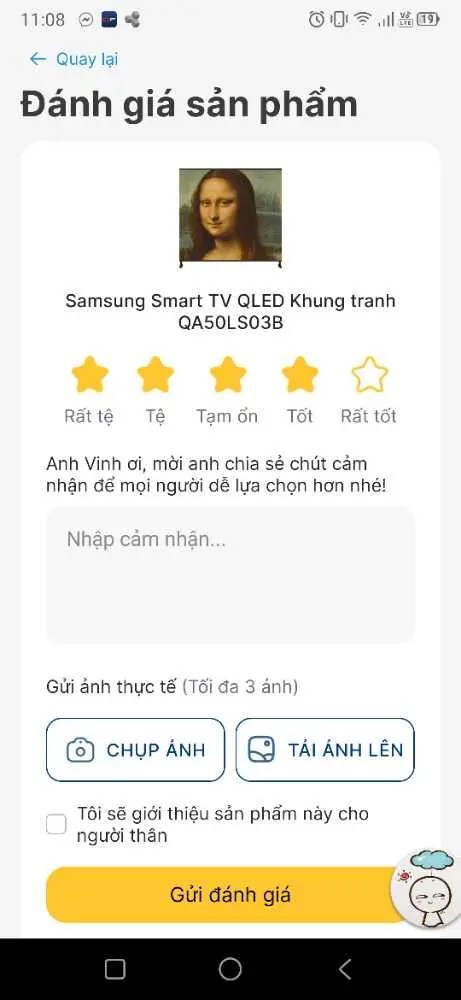 Khách hàng review Smart Tivi Khung Tranh The Frame QLED Samsung 4K 50 inch QA50LS03B 9