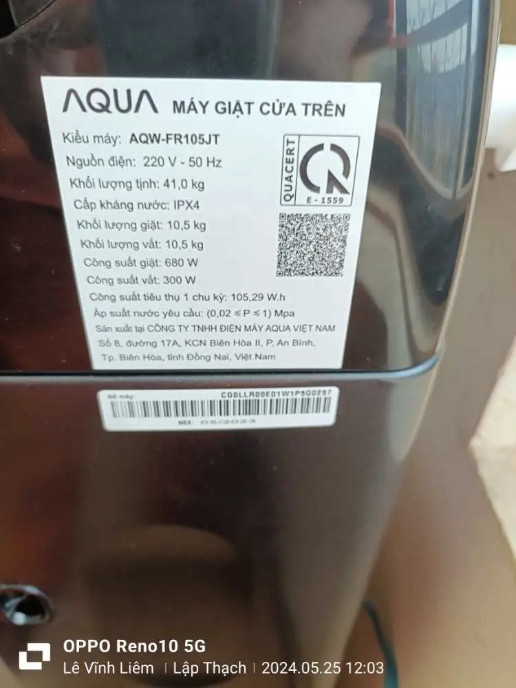 Khách hàng review Máy giặt Aqua 10.5 kg AQW-FR105JT BK 1