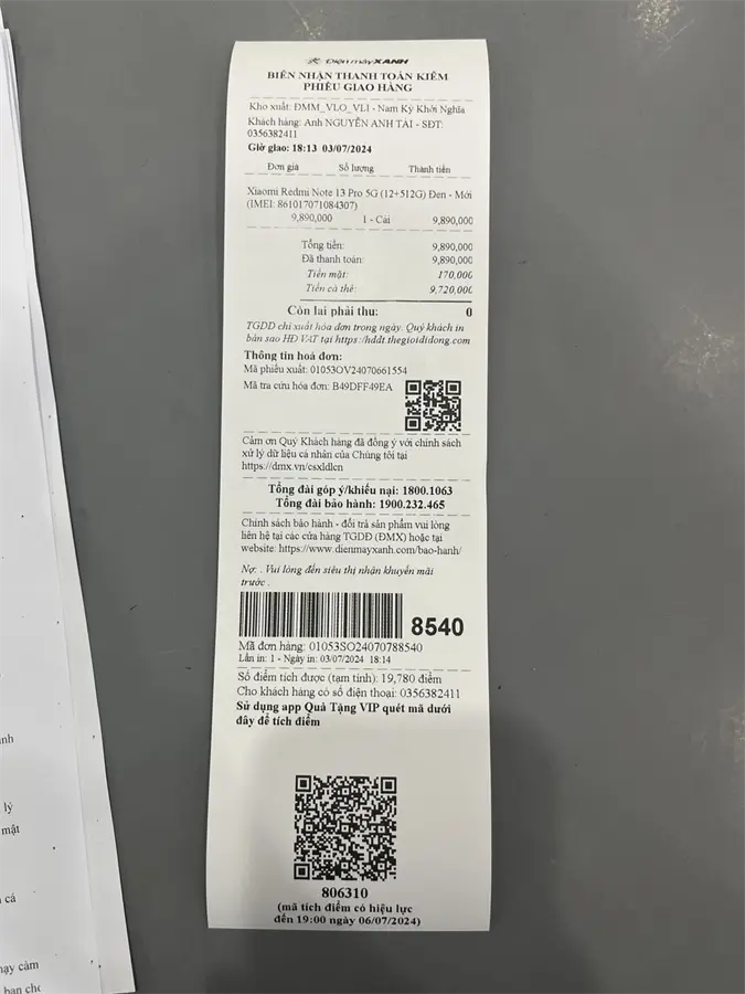 Khách hàng review Điện thoại Xiaomi Redmi Note 13 Pro 5G 12GB/512GB 3