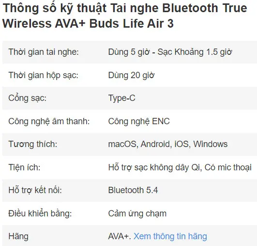 Khách hàng review Tai nghe Bluetooth True Wireless AVA  Buds Life Air 3 11