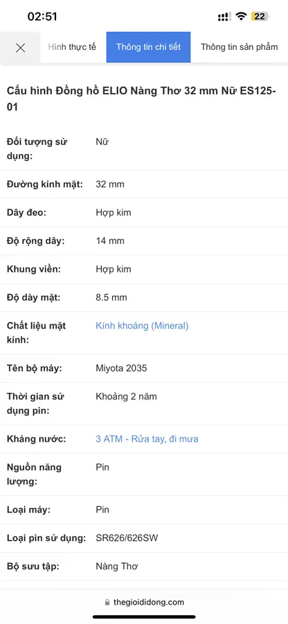 Khách hàng review Đồng hồ ELIO Nàng Thơ 32 mm Nữ ES125-01 2