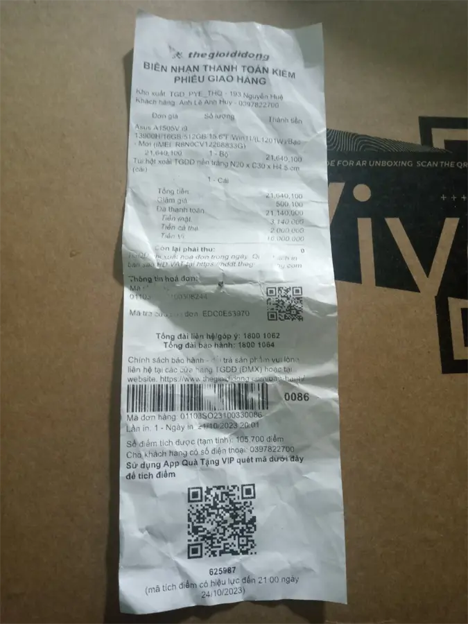 Khách hàng review Laptop Asus Vivobook 15 OLED A1505VA i9 13900H/16GB/512GB/Win11 (L1201W) 3