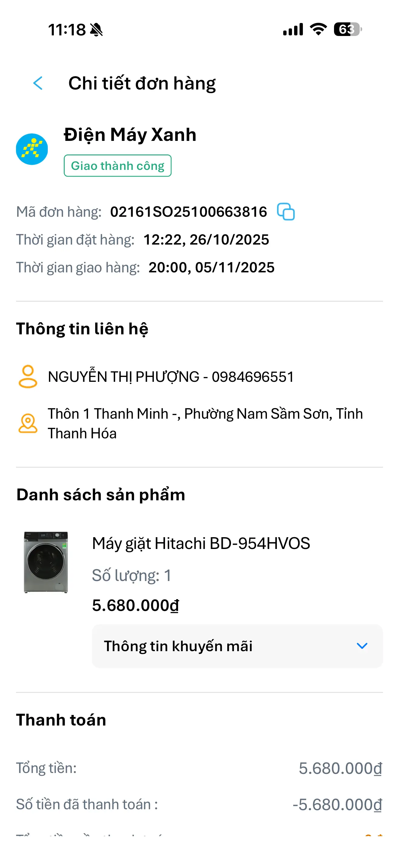 Khách hàng review Máy giặt Hitachi Inverter 9.5 kg BD-954HVOS 2