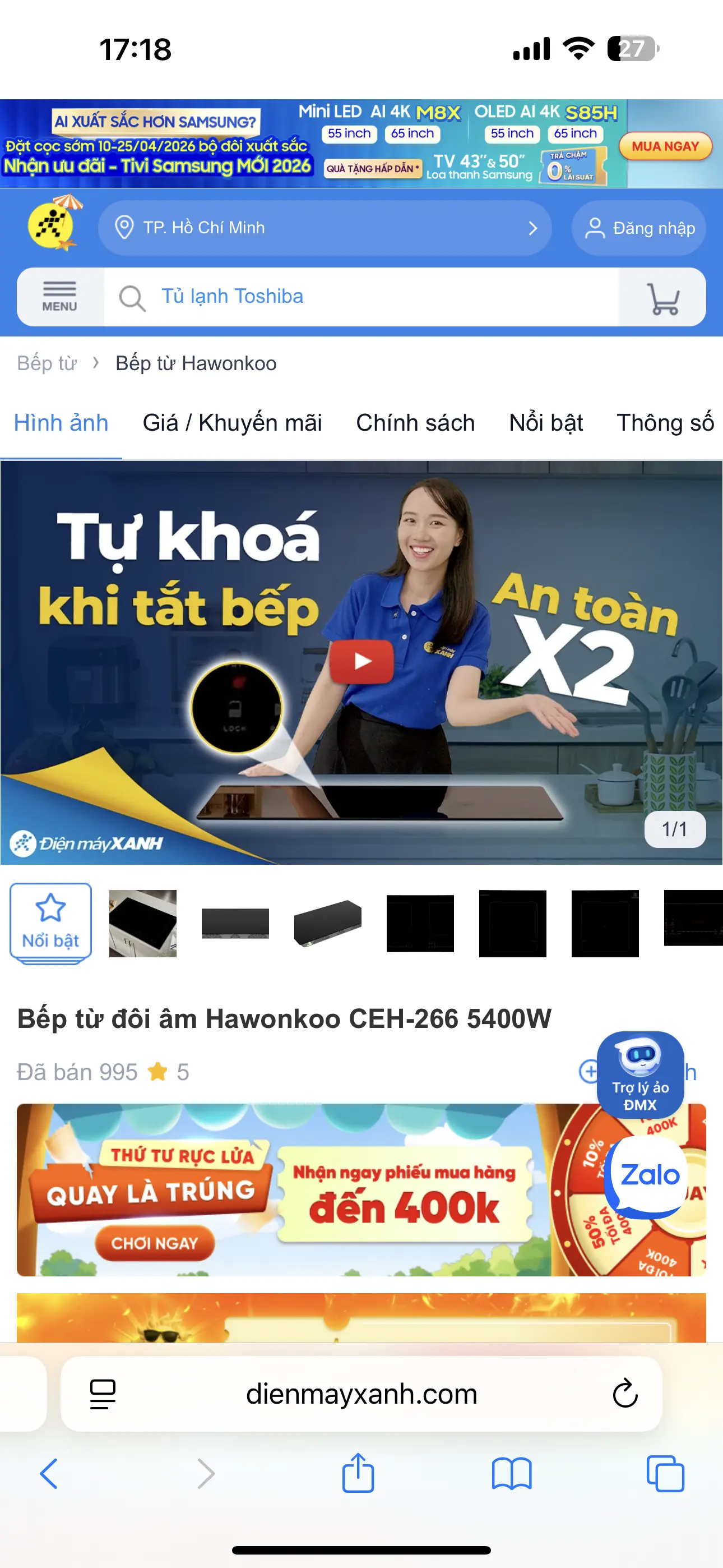 Khách hàng review Bếp từ đôi âm Hawonkoo CEH-266 5400W 1