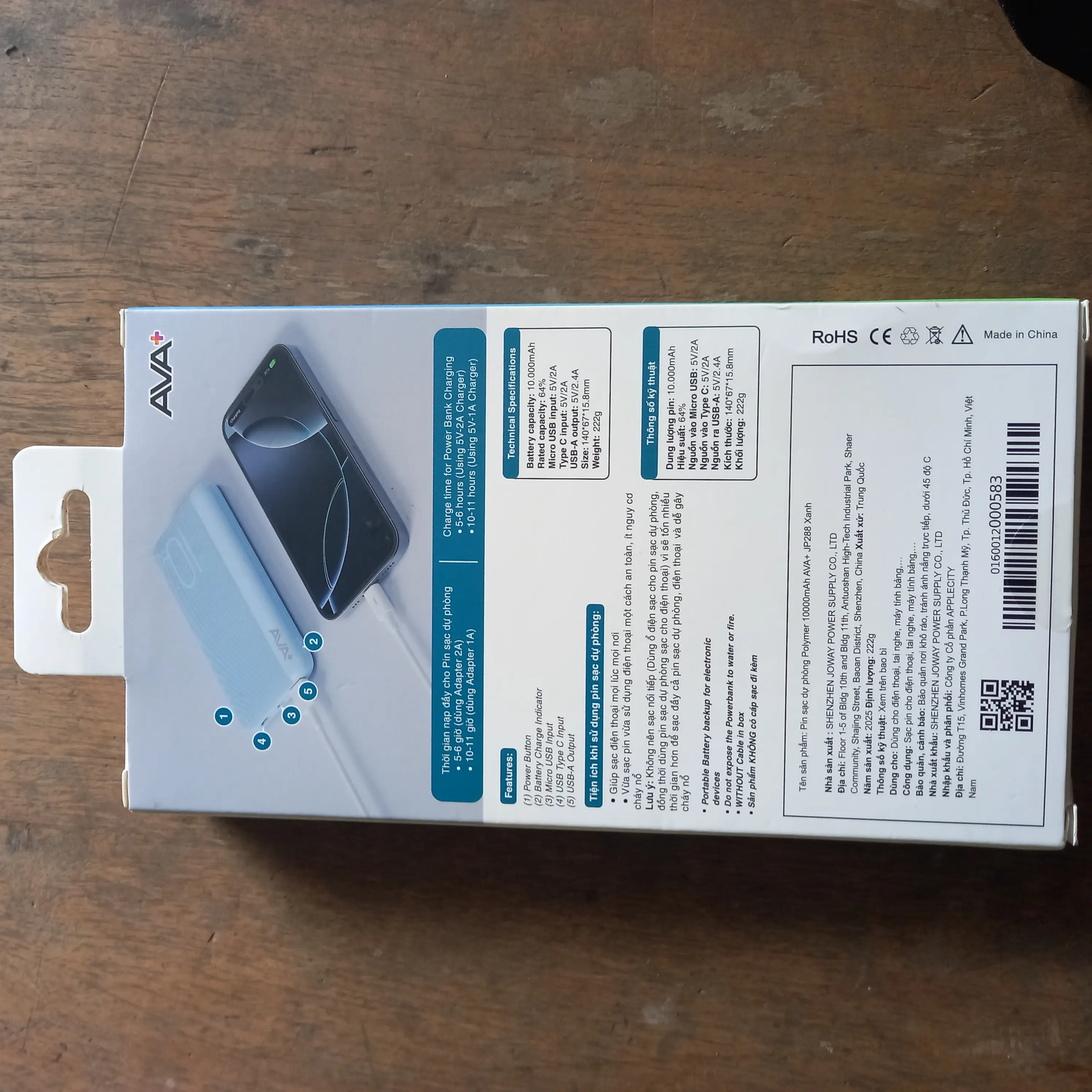 Khách hàng review Pin sạc dự phòng Polymer 10000mAh 12W AVA  JP288 3
