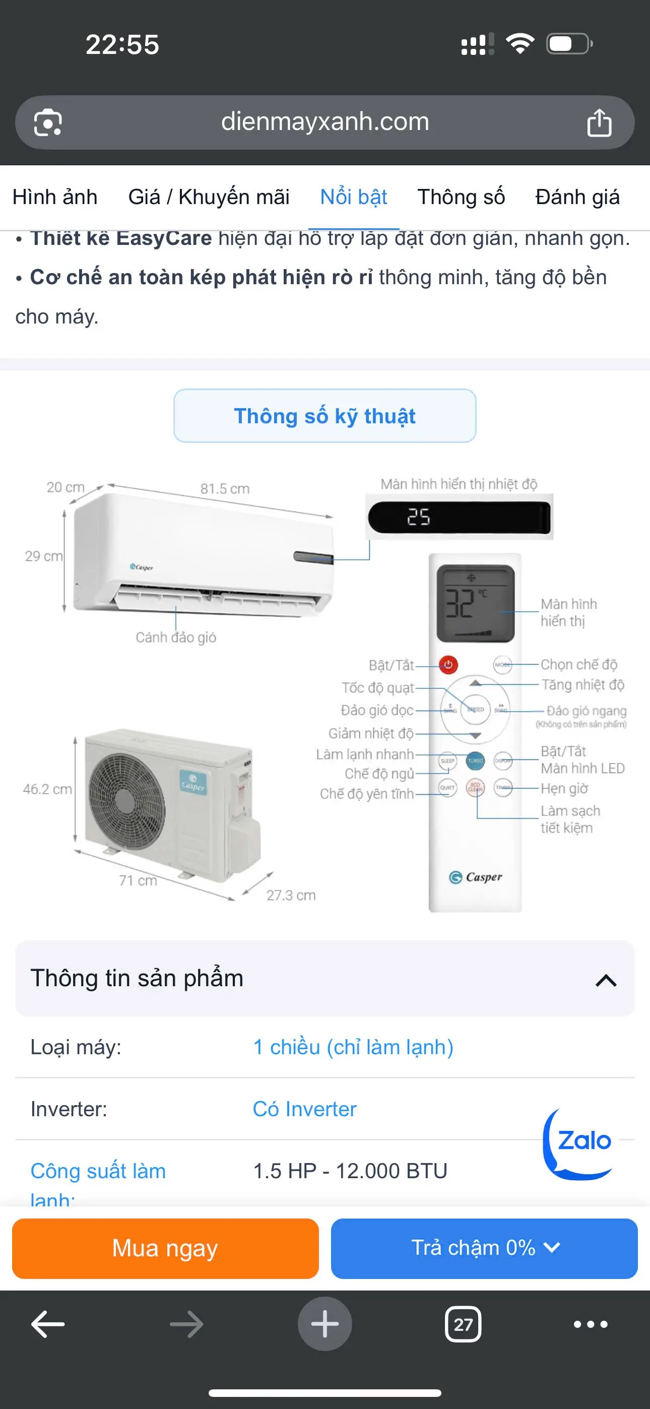 Khách hàng review Máy lạnh Casper Inverter 1.5 HP GC-12IB36 9
