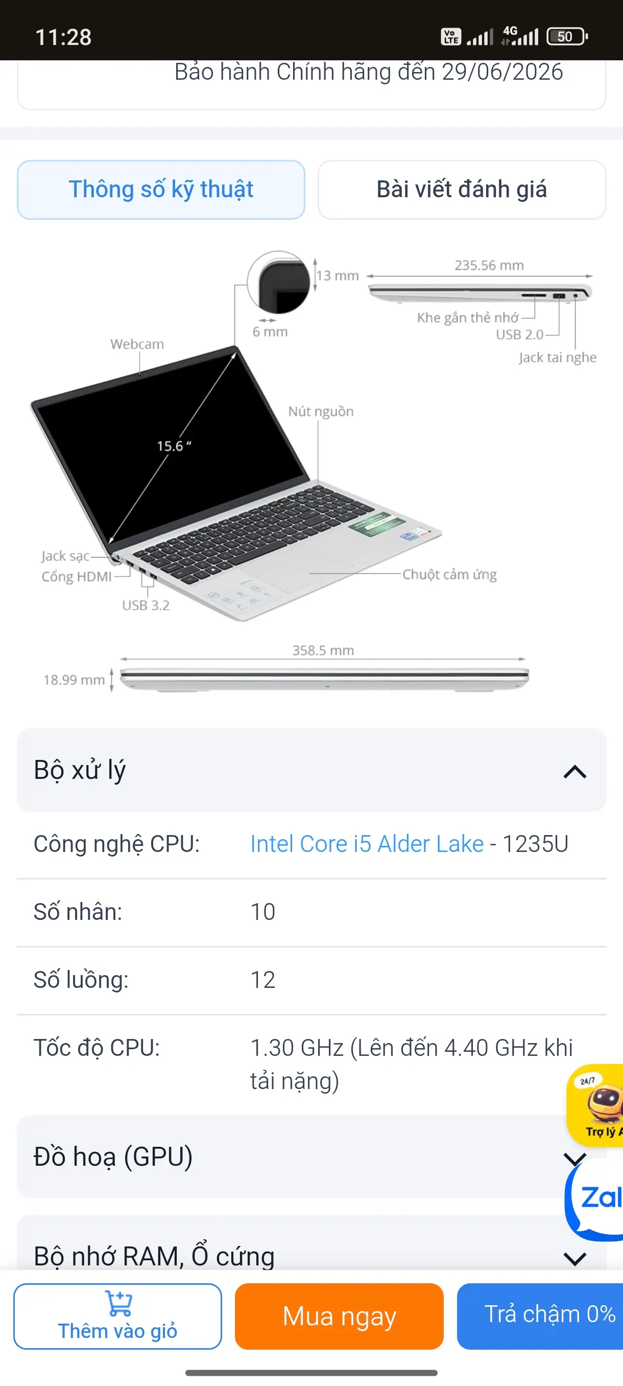 Khách hàng review Laptop Dell Inspiron 15 3520 - 71064798 (i5 1235U, 16GB, 512GB, Full HD 120Hz, OfficeH24 365, KYHD, Win11) 1