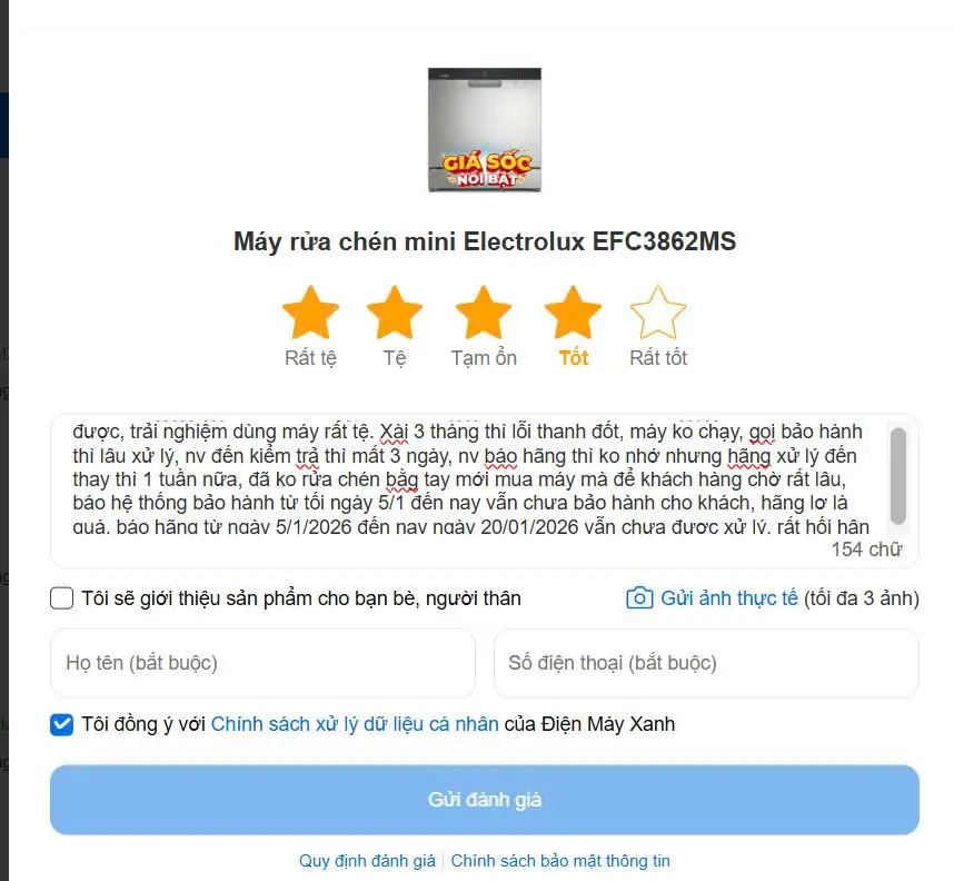Khách hàng review Máy rửa chén mini Electrolux EFC3862MS 3