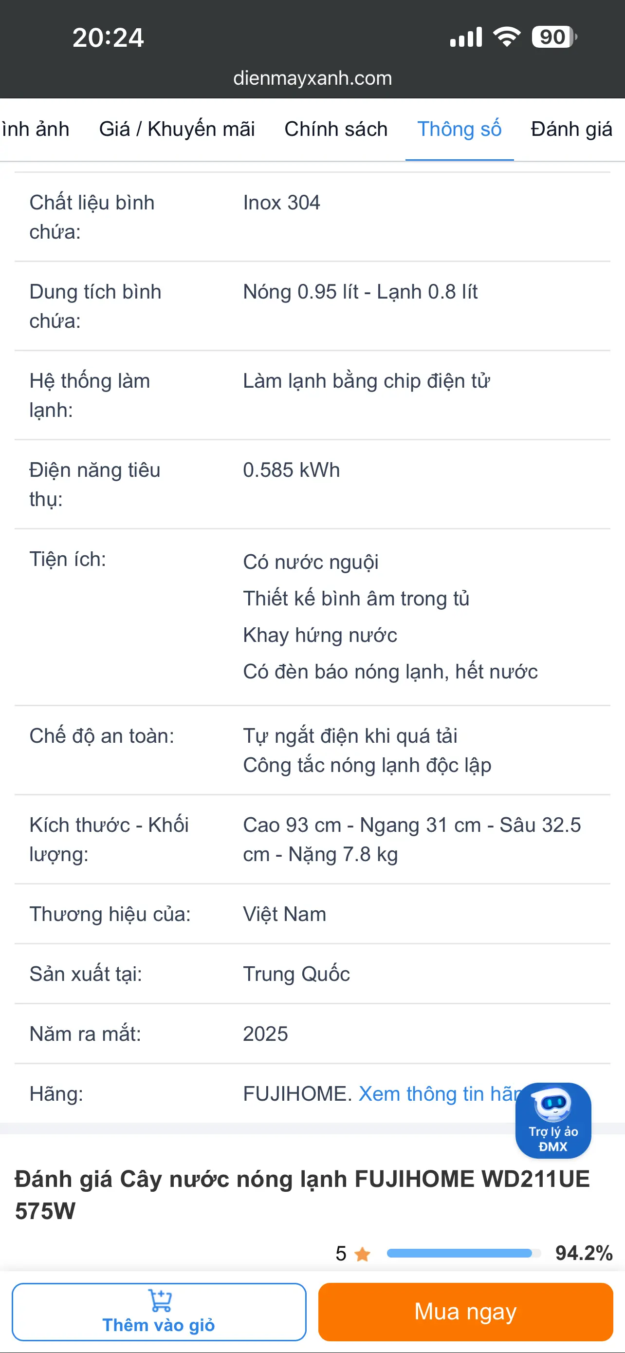 Khách hàng review Cây nước nóng lạnh FUJIHOME WD211UE 575W 1