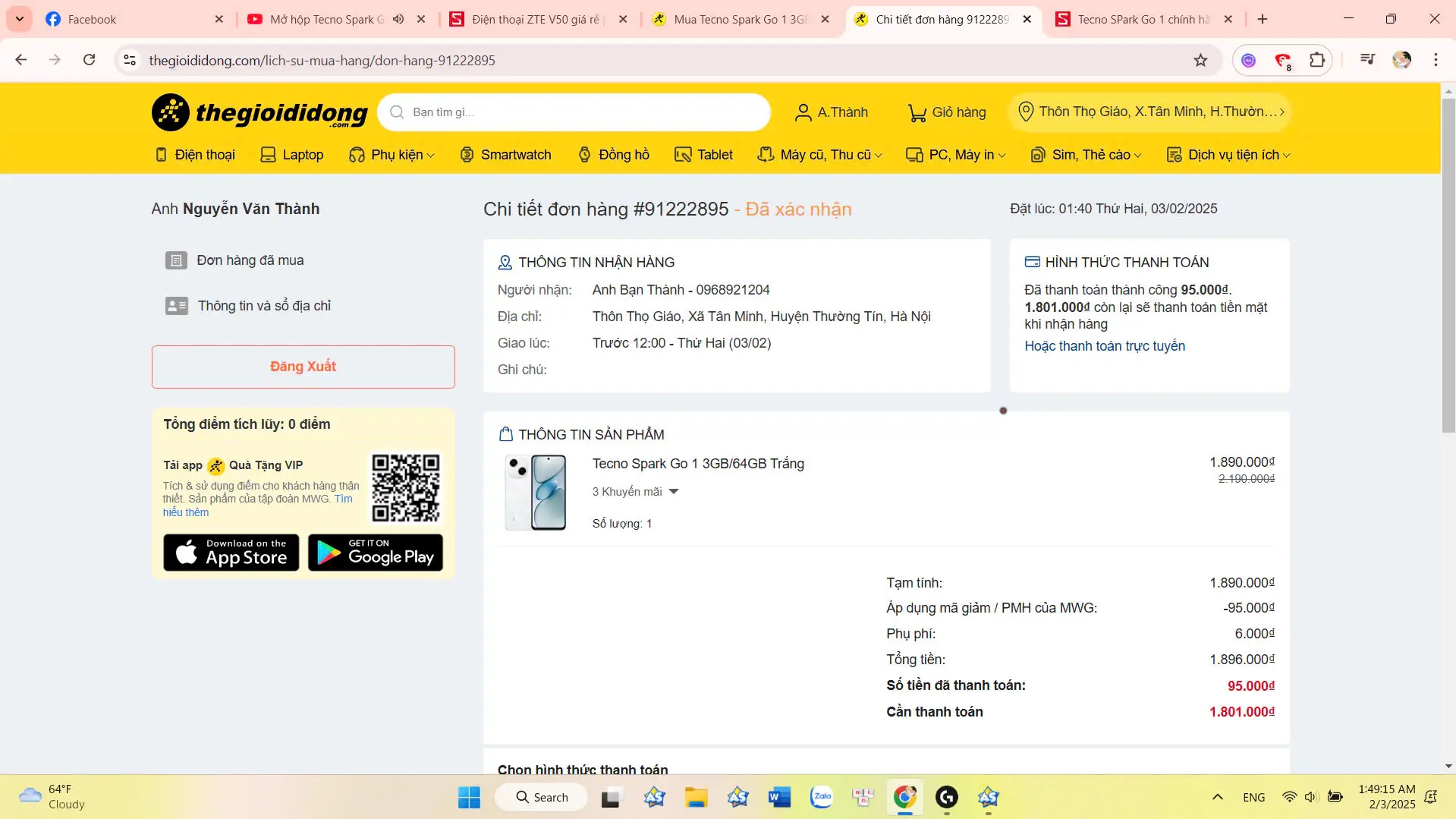 Khách hàng review Điện thoại Tecno Spark GO 1 3GB/64GB 1