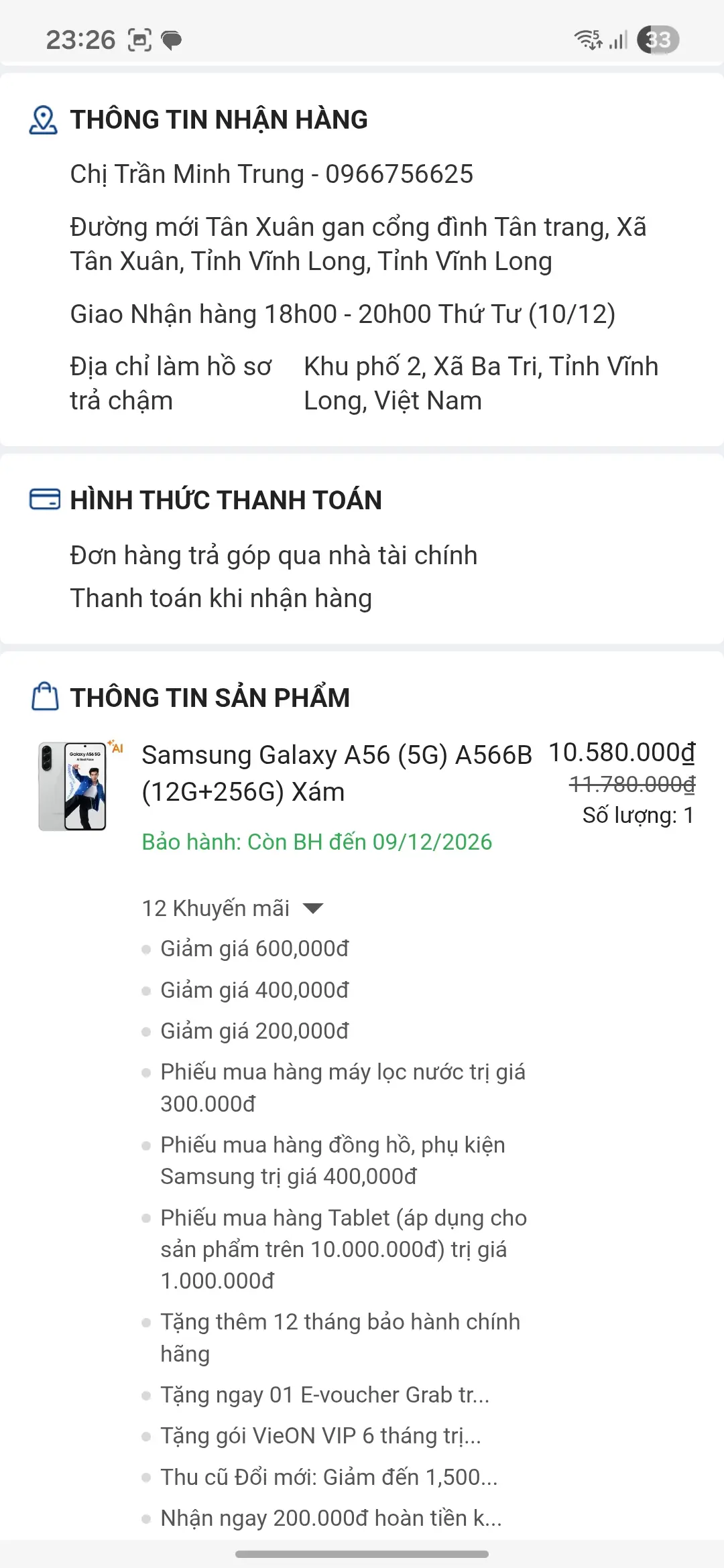 Khách hàng review Điện thoại Samsung Galaxy A56 5G 12GB/256GB 5