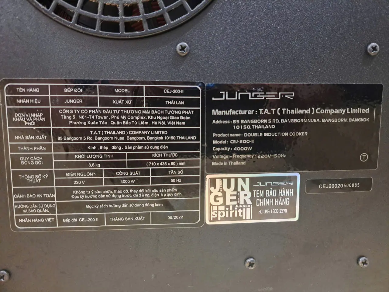 Khách hàng review Bếp từ đôi âm Junger CEJ-200-II 4000W 29