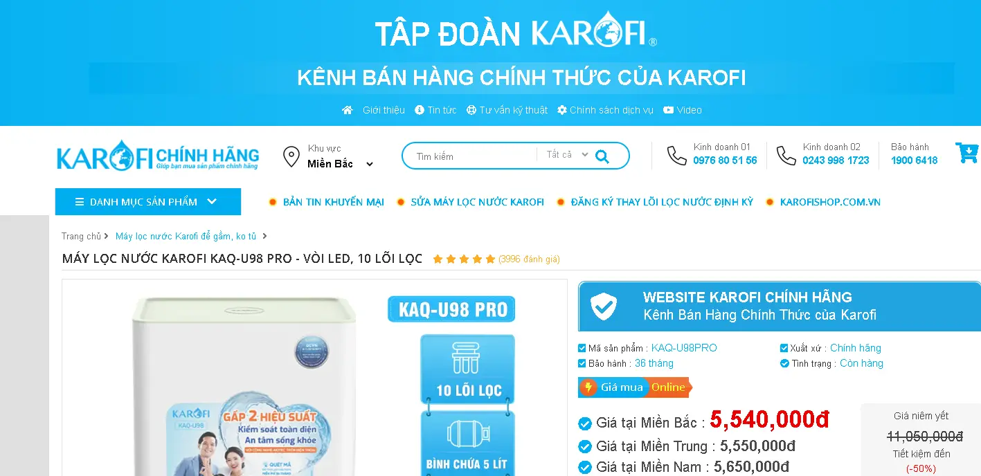 Khách hàng review Máy lọc nước RO Hydrogen Karofi KAQ-U98 Pro 10 lõi 4