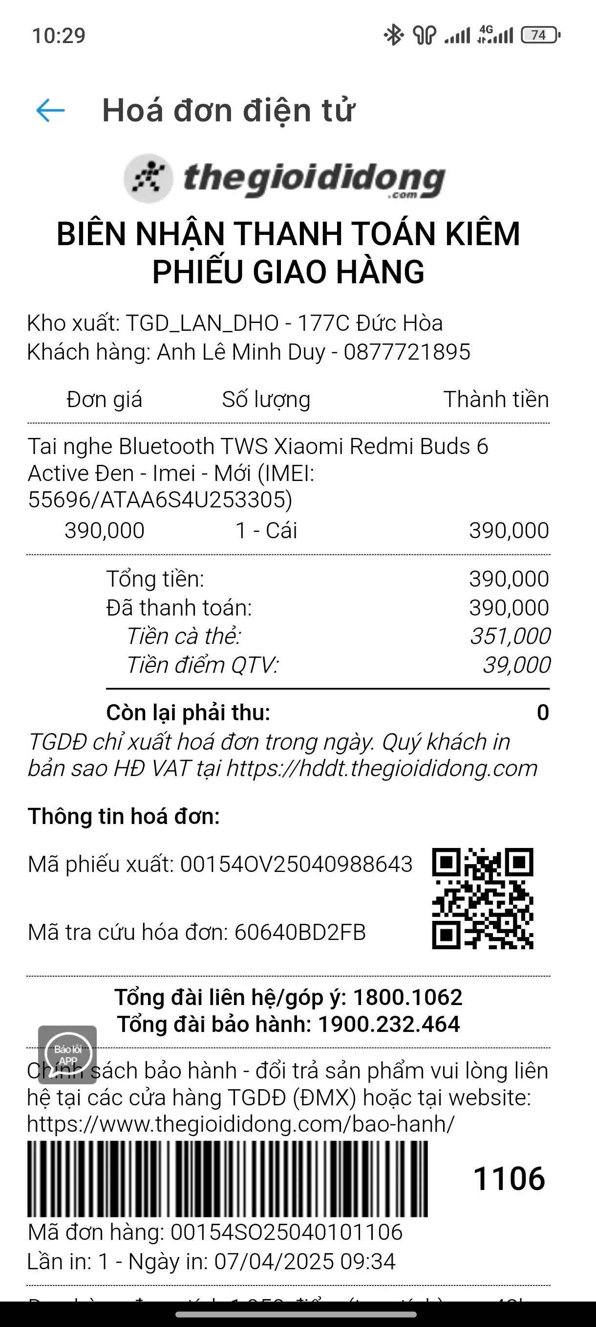 Khách hàng review Tai nghe Bluetooth True Wireless Xiaomi Redmi Buds 6 Active 10