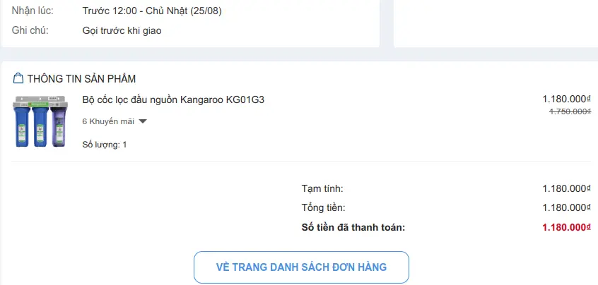 Khách hàng review Bộ cốc lọc đầu nguồn Kangaroo KG01G3 1
