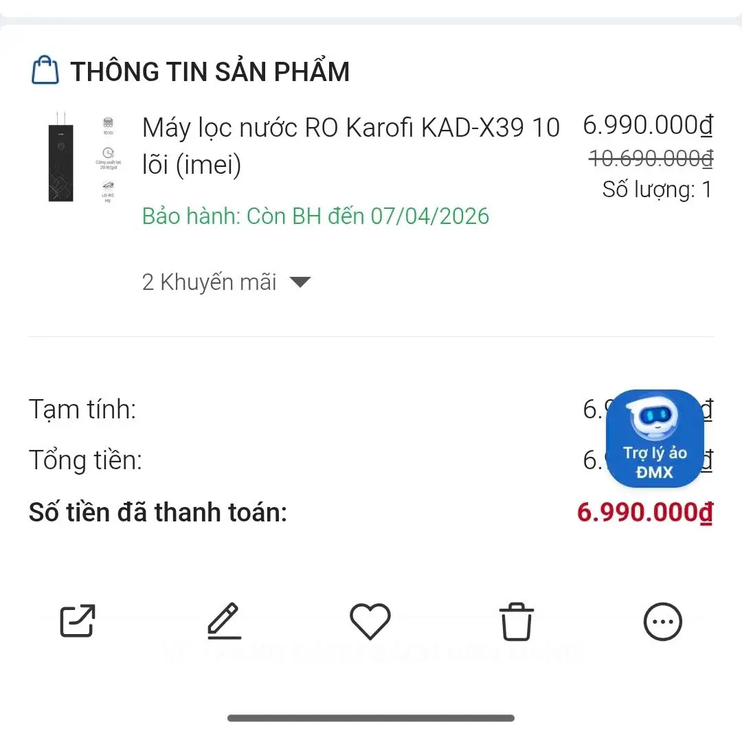 Khách hàng review Máy lọc nước RO nóng nguội lạnh Hydrogen Karofi KAD-X39 10 lõi 3