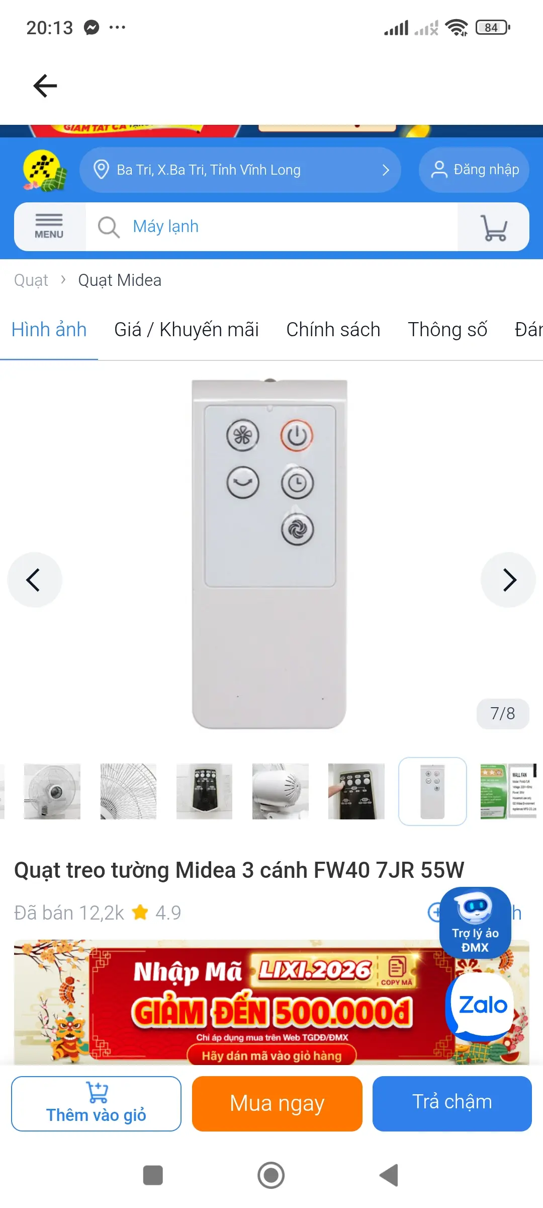 Khách hàng review Quạt treo tường Midea 3 cánh FW40 7JR 55W 1
