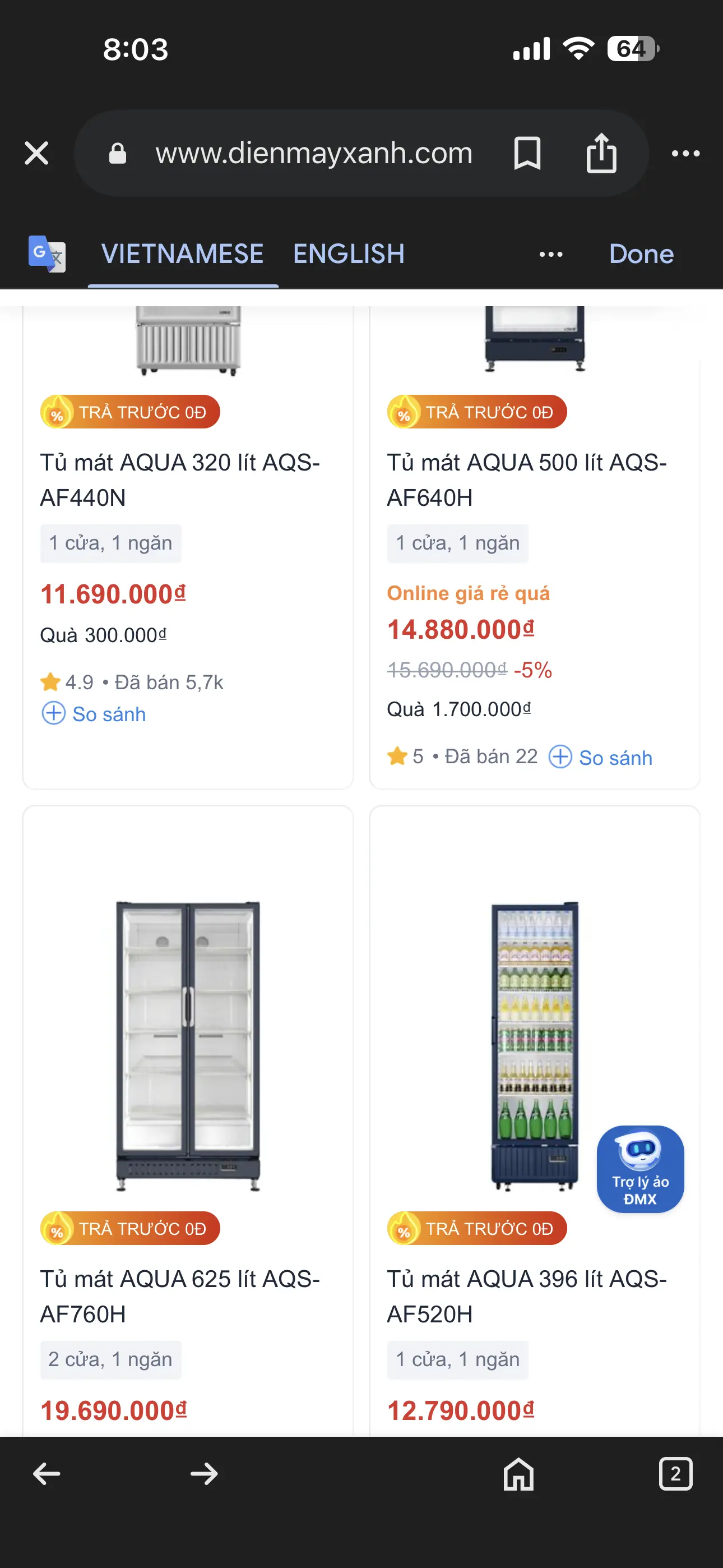 Khách hàng review Tủ mát 2 cánh Aqua 625 Lít AQS-AF760H 1