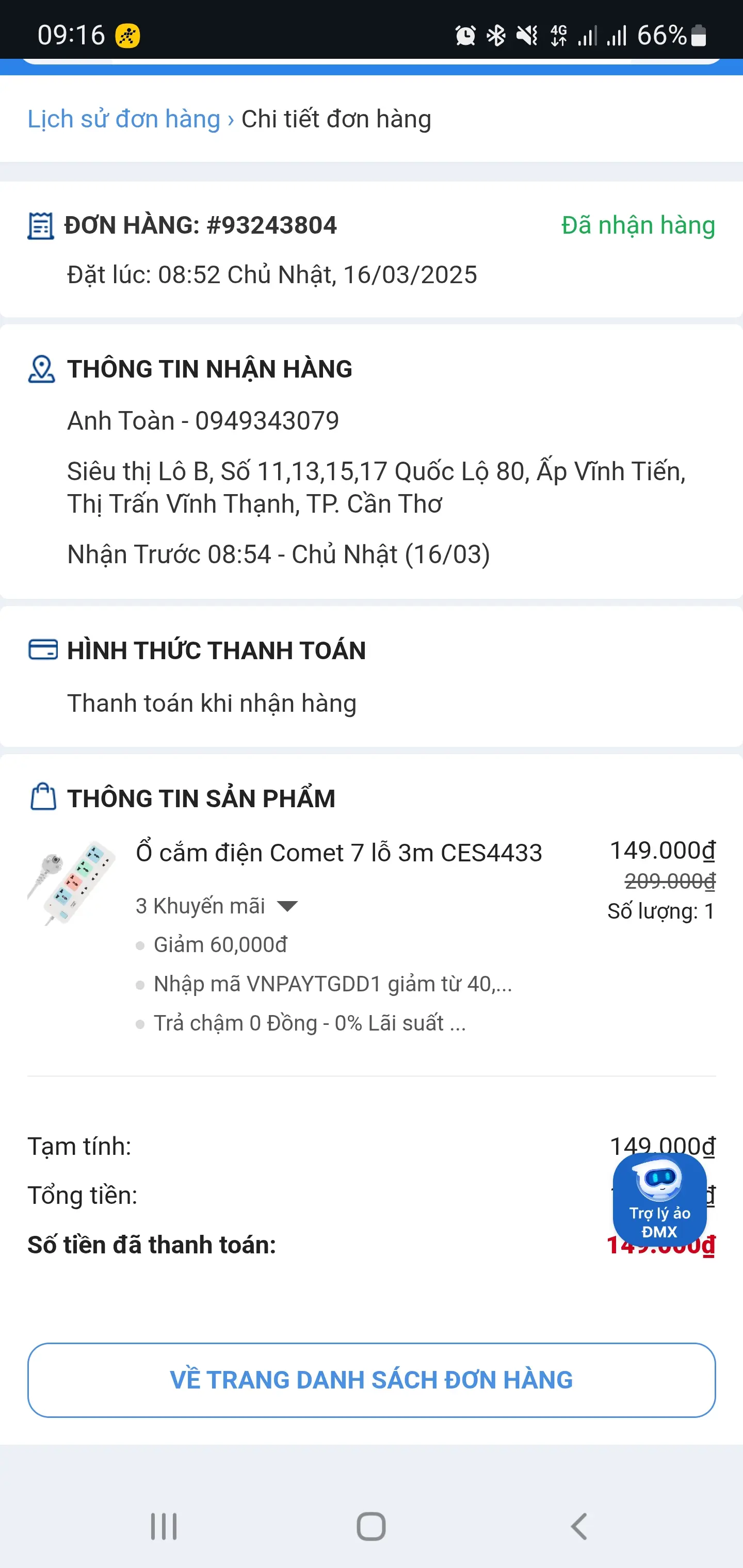 Khách hàng review Ổ cắm điện Comet 7 lỗ 3m CES4433 1