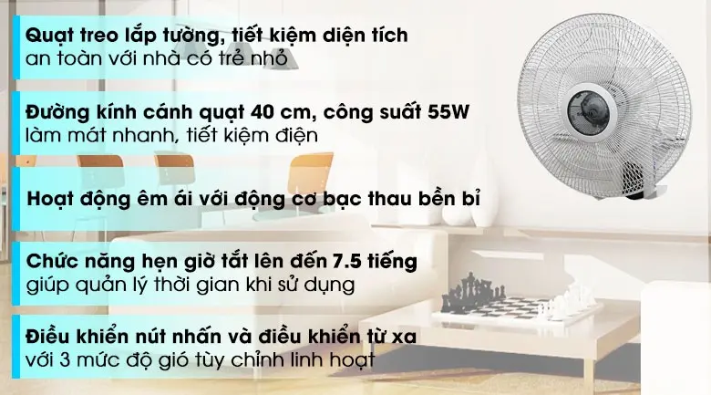 Khách hàng review Quạt treo tường Asia 3 cánh VY377990 55W 4