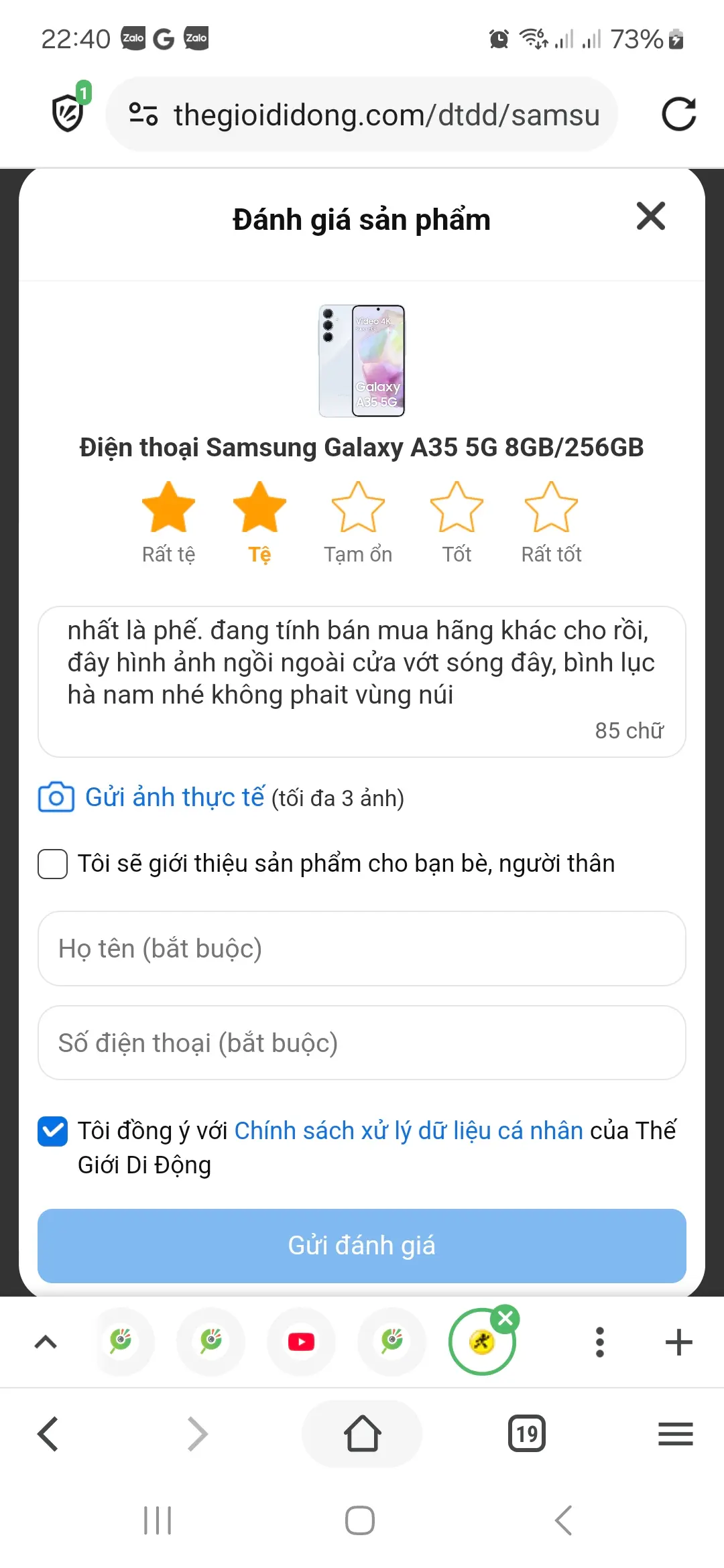 Khách hàng review Điện thoại Samsung Galaxy A35 5G 8GB/256GB 3