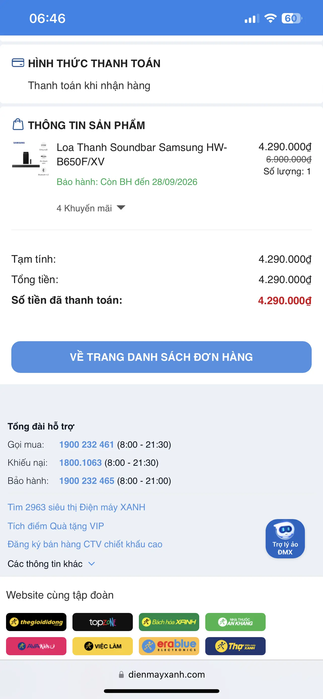 Khách hàng review Bộ loa thanh Samsung HW-B650F/XV 370W 2