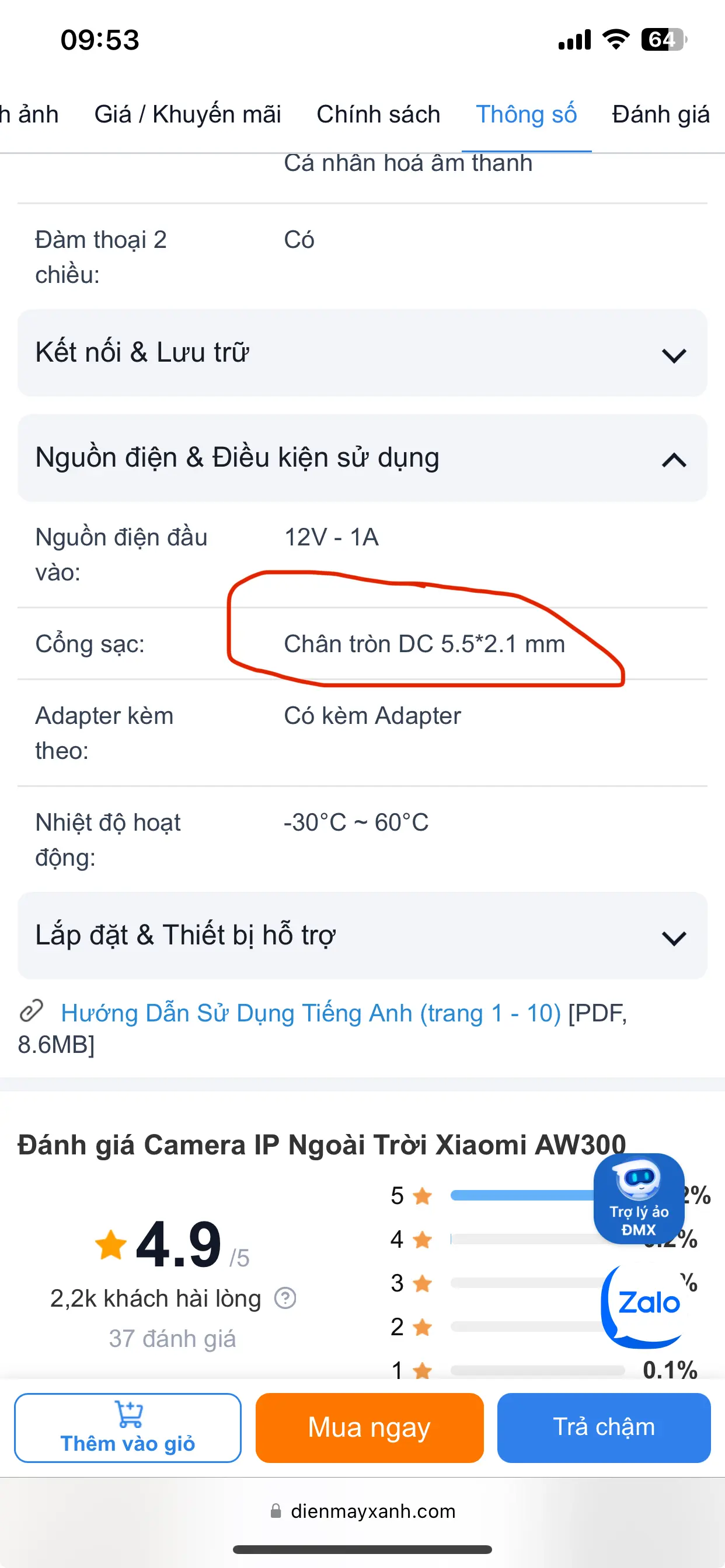 Khách hàng review Camera IP Ngoài Trời Xiaomi AW300 1