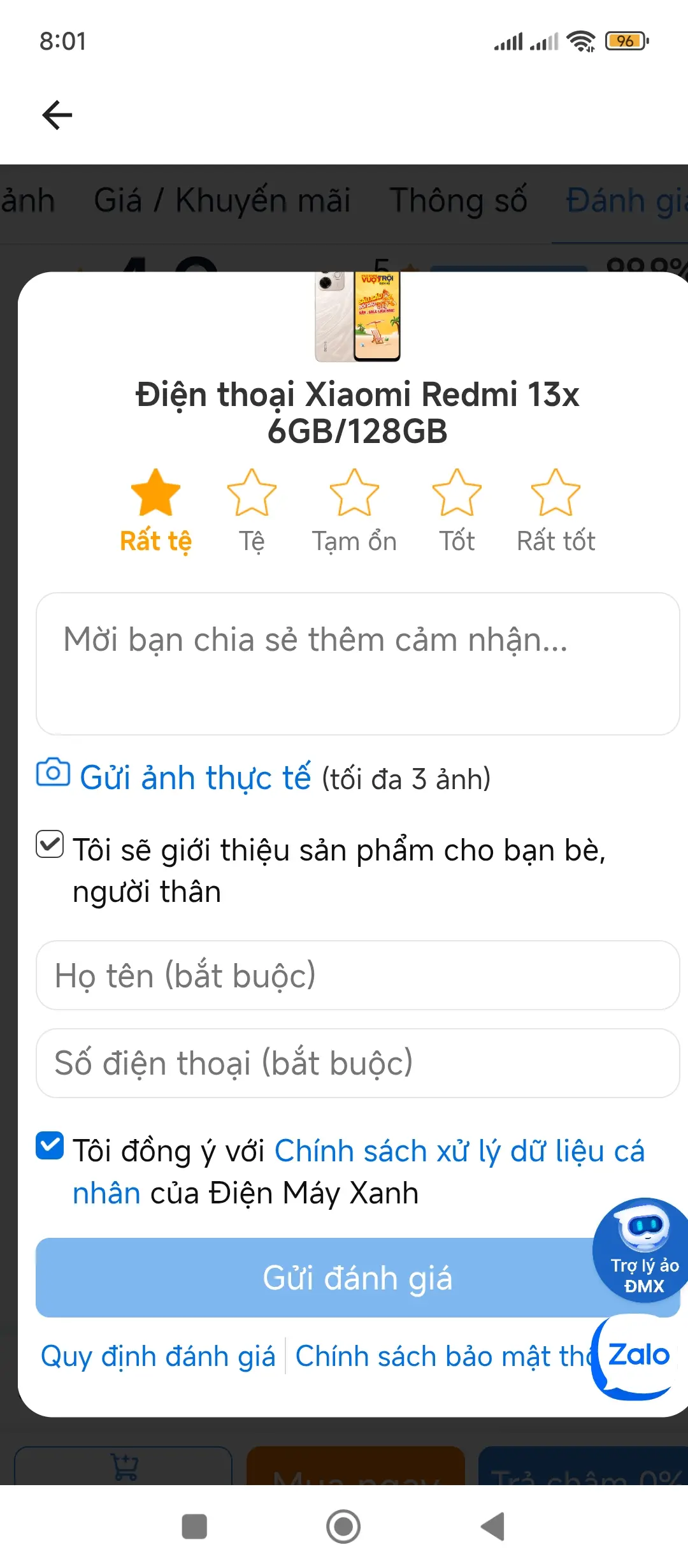 Khách hàng review Điện thoại Xiaomi Redmi 13x 6GB/128GB 1