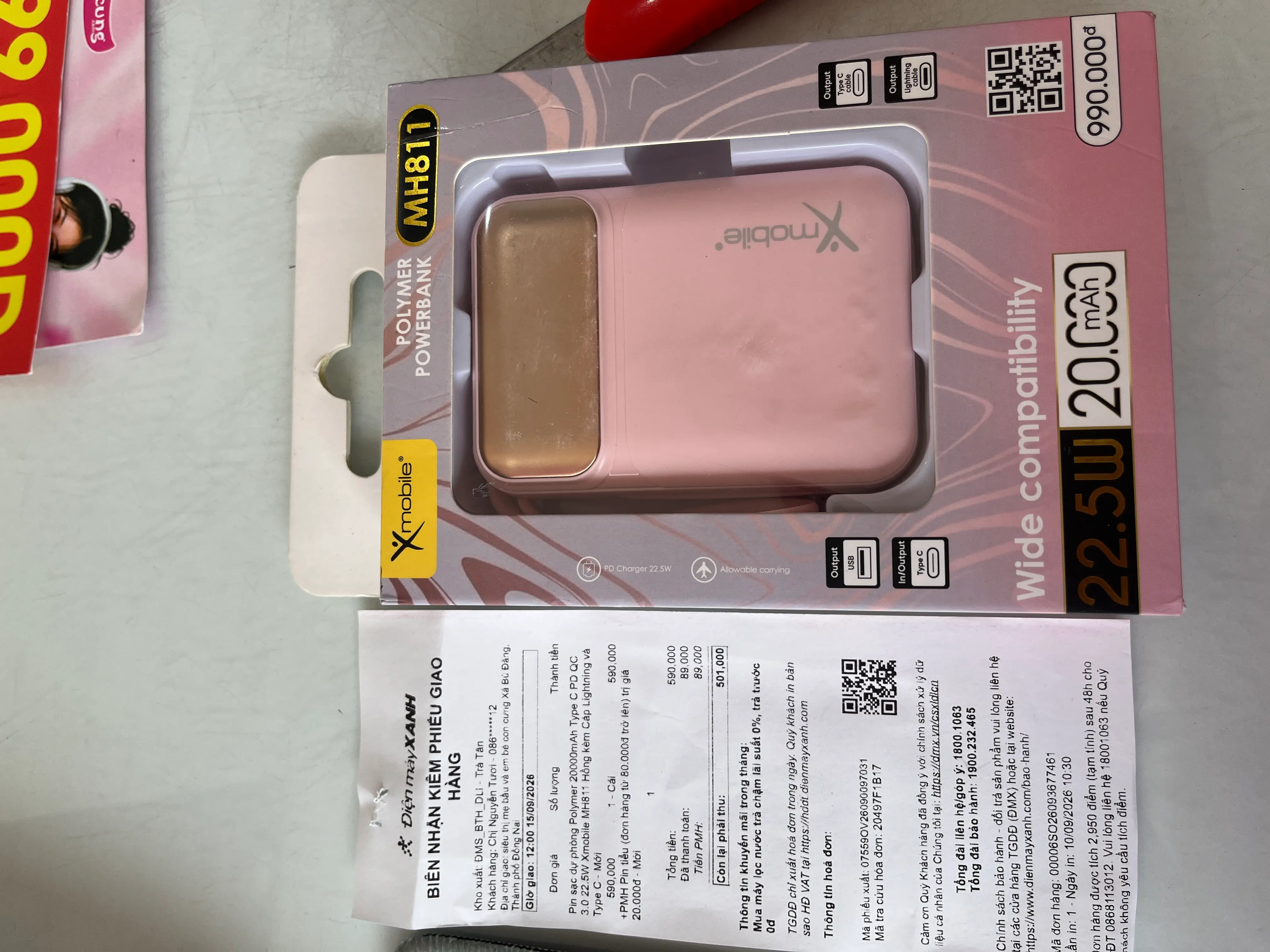 Khách hàng review Pin sạc dự phòng Polymer 20000mAh Type C PD QC 3.0 22.5W Xmobile MH811 kèm Cáp Lightning và Type C 3