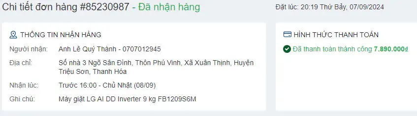 Khách hàng review Máy giặt LG Inverter 9 kg FB1209S6M 1