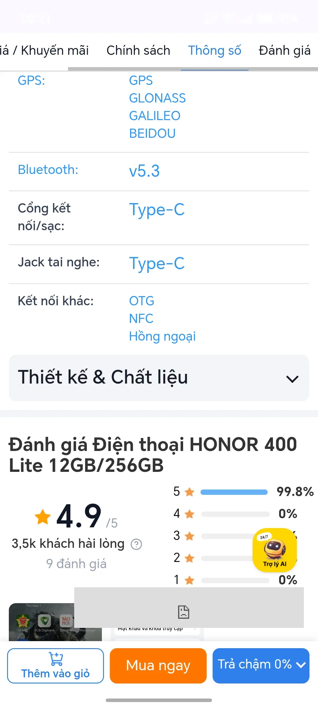 Khách hàng review Điện thoại HONOR 400 Lite 12GB/256GB 2