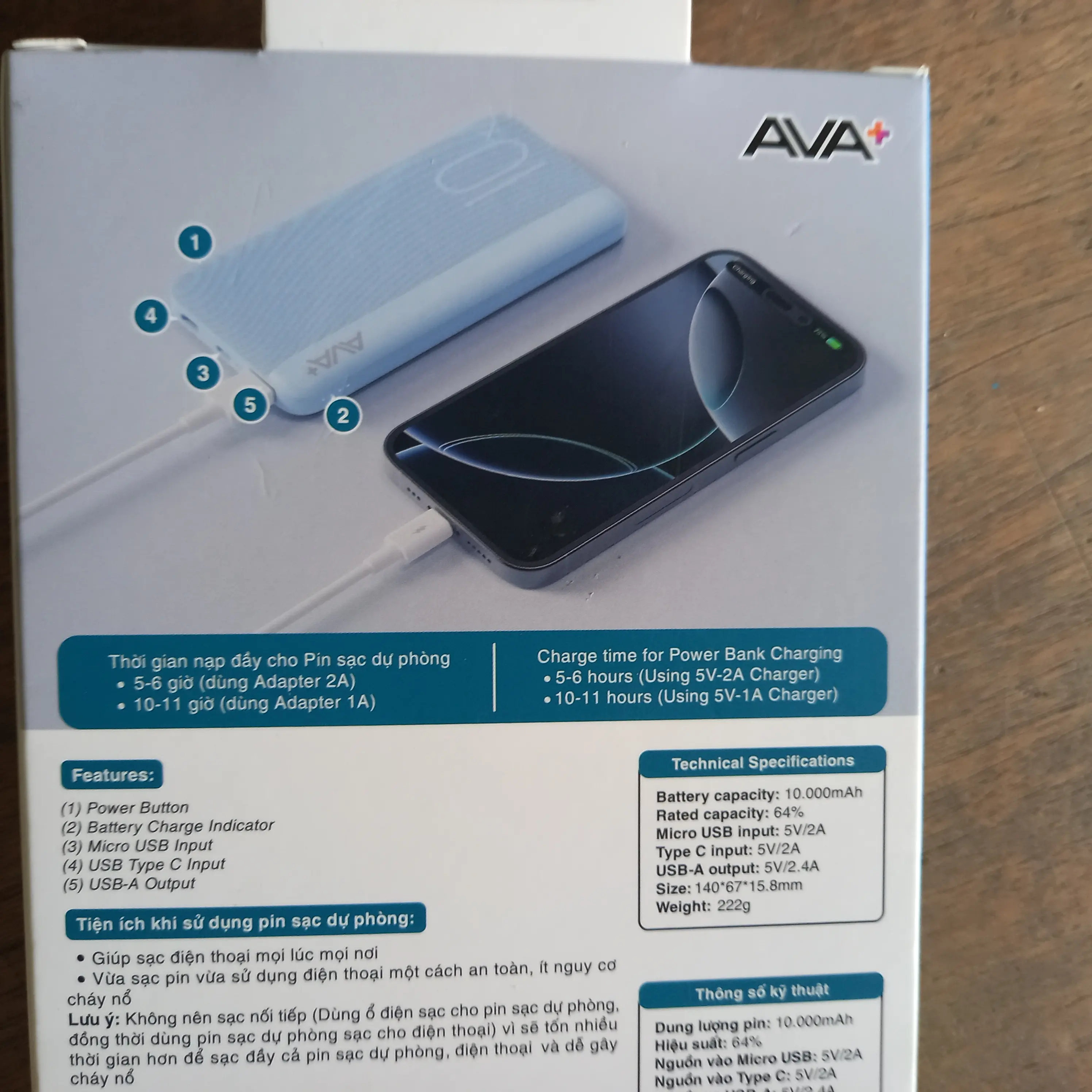 Khách hàng review Pin sạc dự phòng Polymer 10000mAh 12W AVA  JP288 1