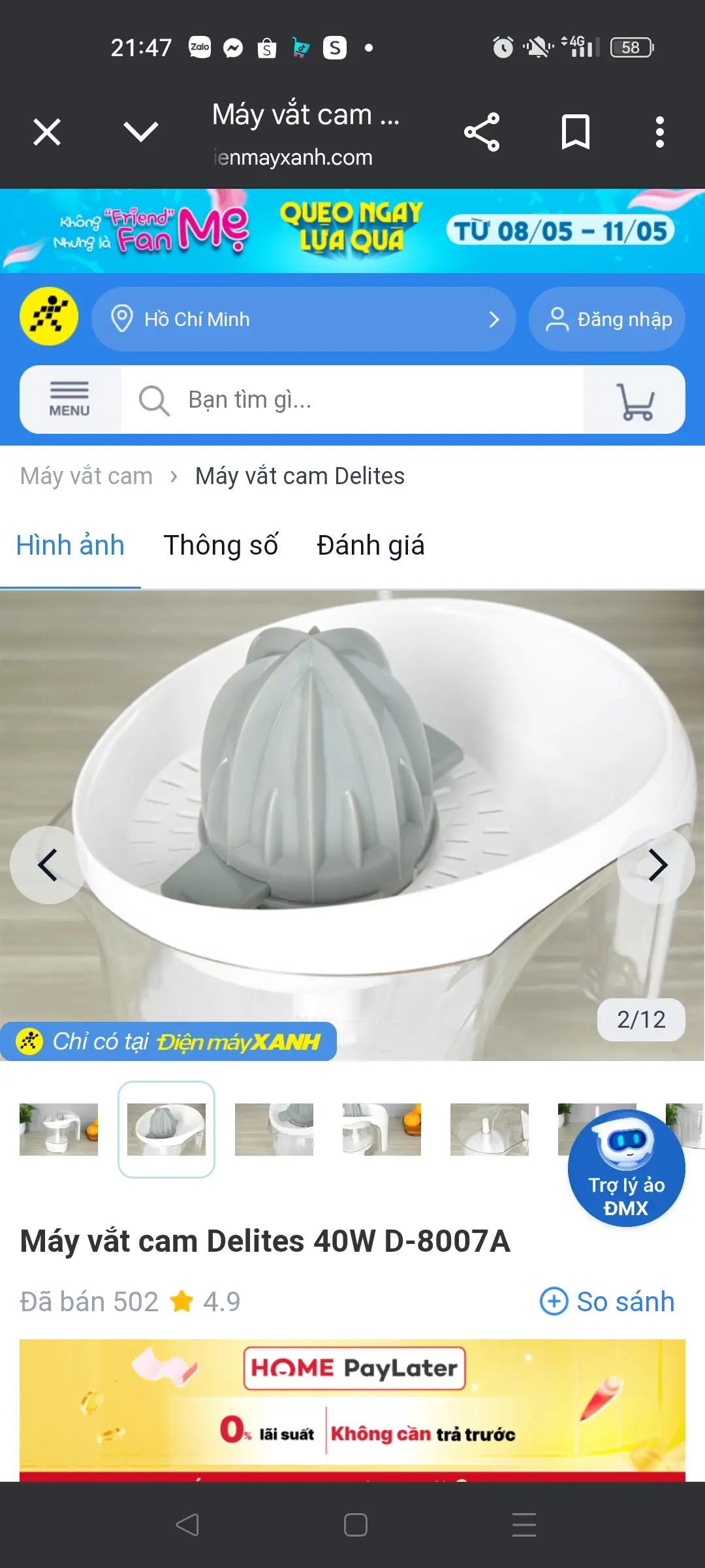 Khách hàng review Máy vắt cam Delites 40W D-8007A 3