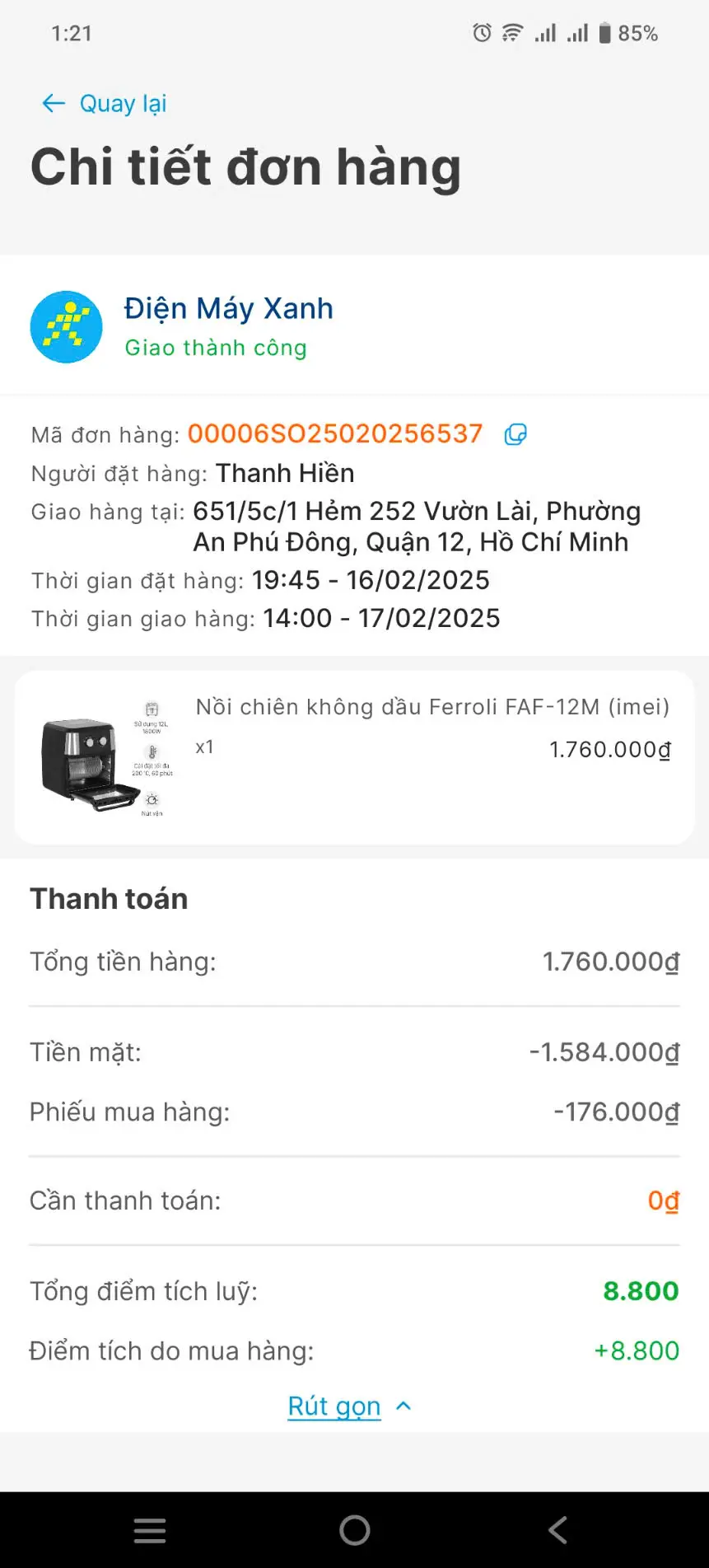 Khách hàng review Lò chiên không dầu Ferroli 12 lít FAF-12M 3