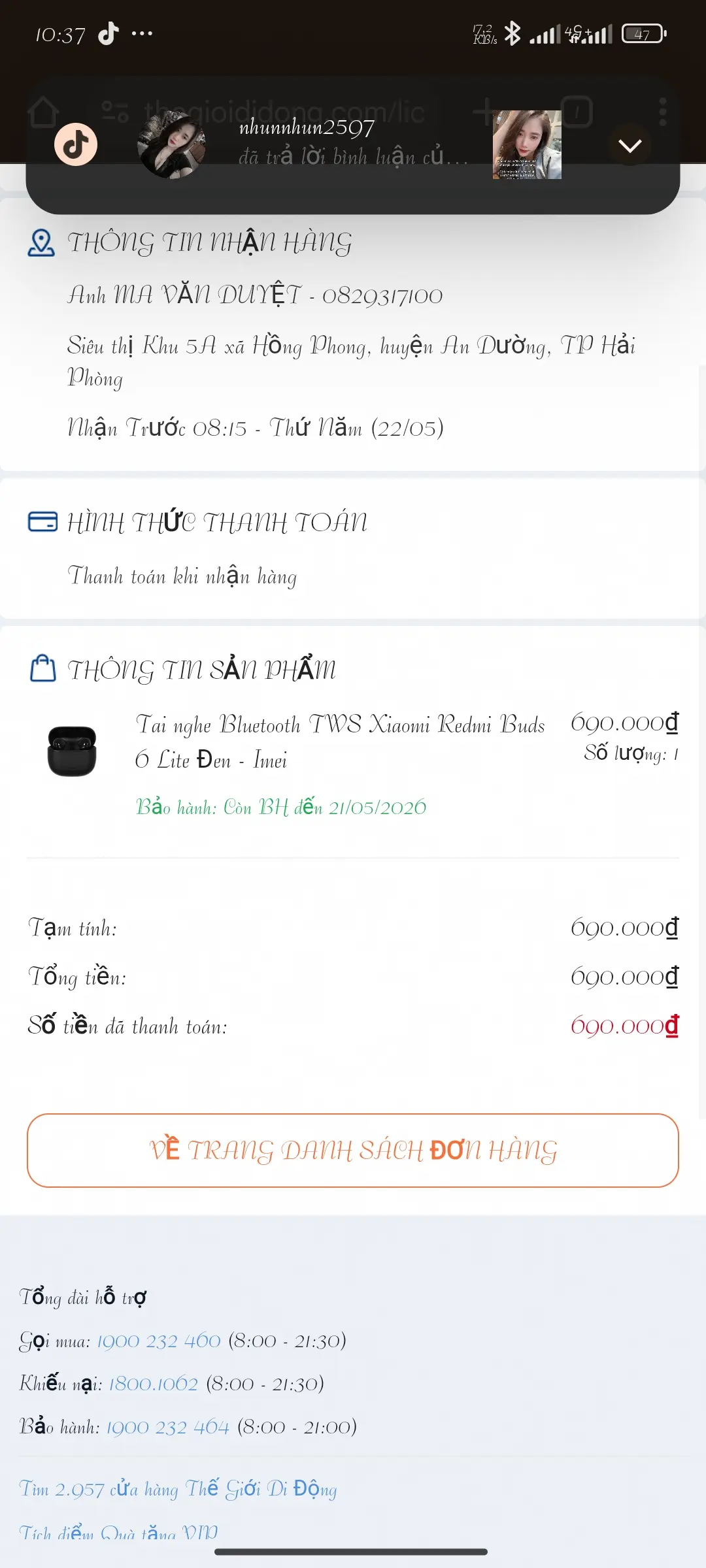 Khách hàng review Tai nghe Bluetooth True Wireless Xiaomi Redmi Buds 6 Lite 5