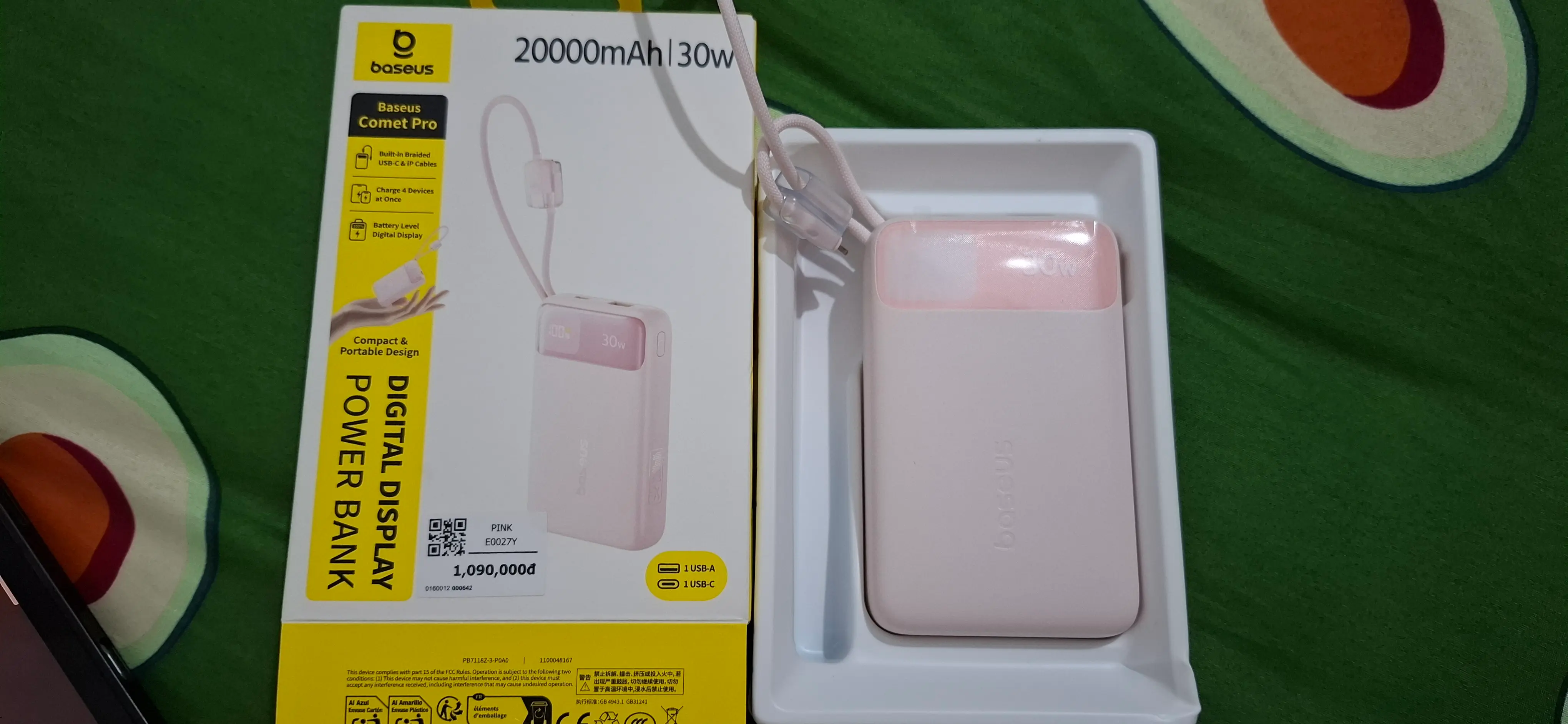Khách hàng review Pin sạc dự phòng 20000mAh Type C PD QC 3.0 30W Baseus Comet Pro E0027Y kèm Cáp Lightning và Type C 4