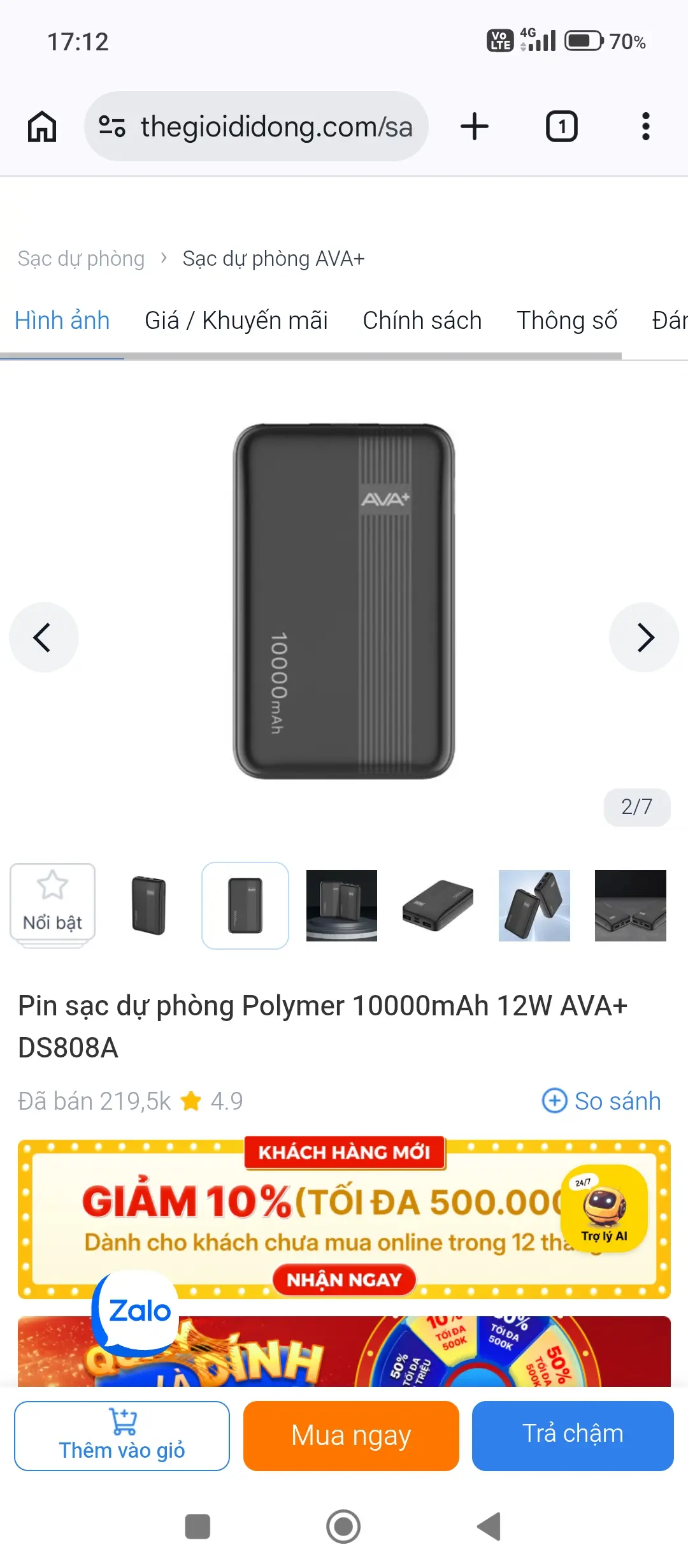 Khách hàng review Pin sạc dự phòng Polymer 10000mAh 12W AVA  DS808A 1