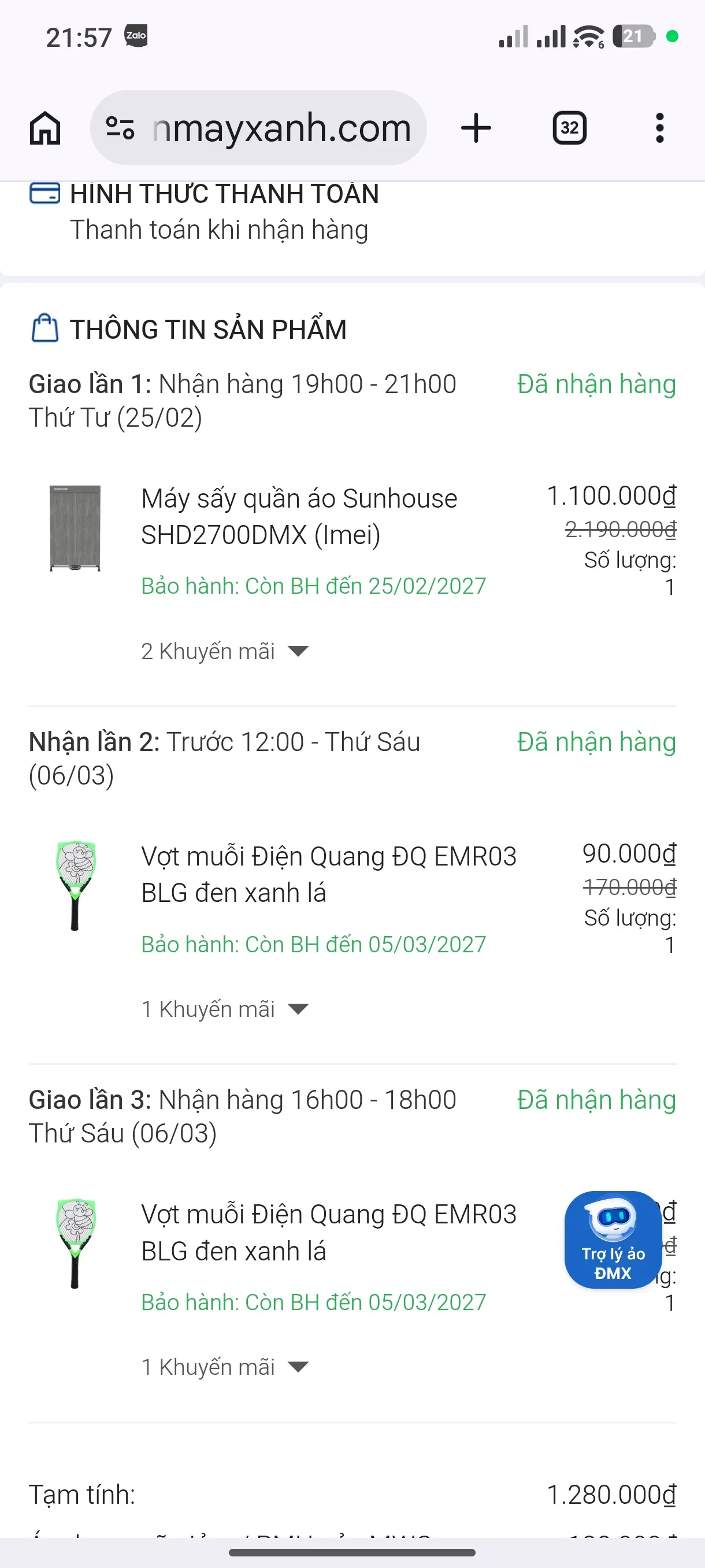Khách hàng review Vợt muỗi Điện Quang ĐQ EMR03 BLG 1