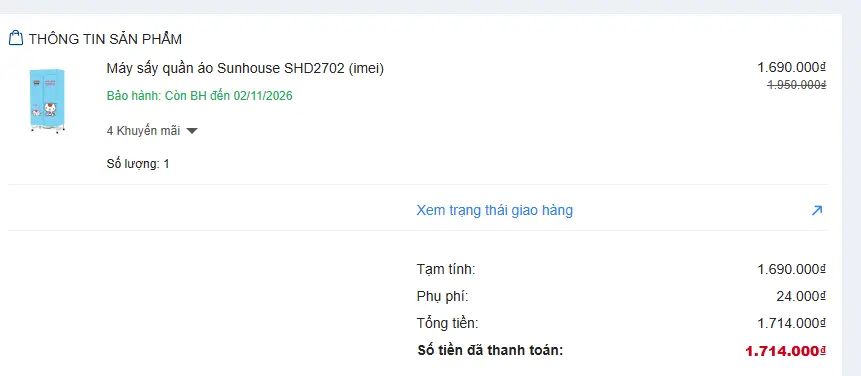 Khách hàng review Tủ sấy quần áo Sunhouse 10 kg SHD2702 1